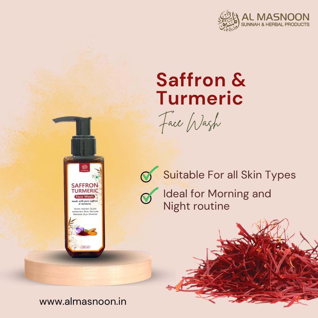 AL MASNOON Glowing Radiance: Al Masnoon Saffron Turmeric Face Wash, Enriched with Pure Saffron & Turmeric, 100ml, SLS & Paraben-Free
