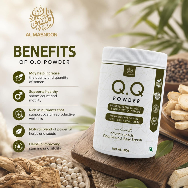 AL MASNOON Q.Q Powder | 200g | Herbal Wellness Blend with Kaunch Seeds, Vidarikhand & Beej Bandh | Traditional Ayurvedic Formula for Men's Daily Wellness