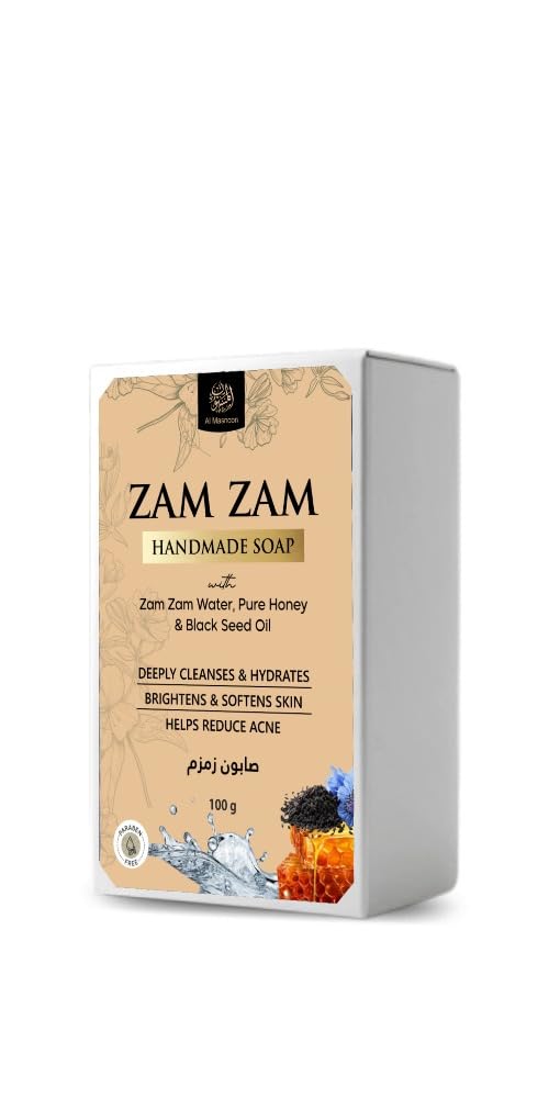 AL MASNOON Zam Zam Handmade Soap | 100g | Enriched with Zam Zam Water, Pure Honey, Olive Oil & Black Seed Oil | Gentle Cleansing & Deep Moisturizing Bath Soap