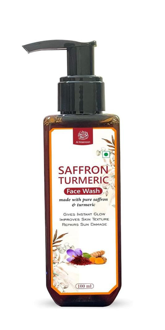 AL MASNOON Glowing Radiance: Al Masnoon Saffron Turmeric Face Wash, Enriched with Pure Saffron & Turmeric, 100ml, SLS & Paraben-Free