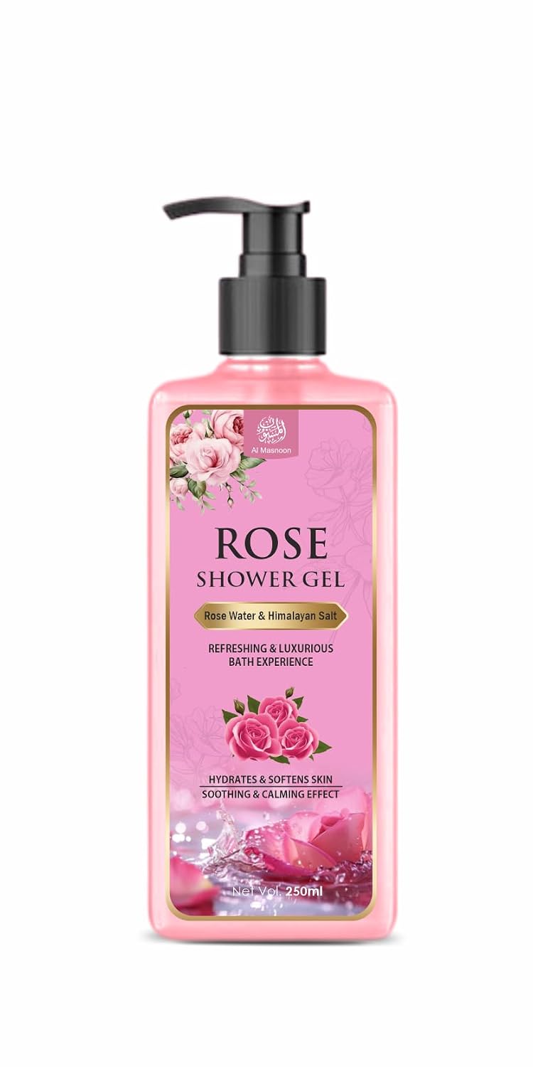 AL MASNOON Rose Shower Gel with Himalayan Pink Salt | 250ml | Refreshing Body Wash | Gentle Cleansing & Hydrating Formula for Soft, Smooth Skin