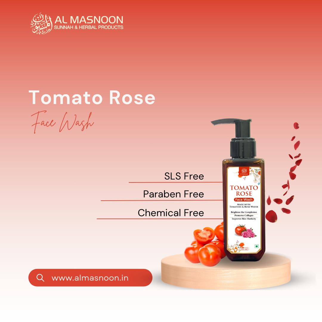 AL MASNOON Tomato Rose Face Wash | 100ml Pack of 1 | Natural & SLS Paraben Free, Enriched with Tomato and Rose Extracts for Clean, Radiant, and Glowing Skin