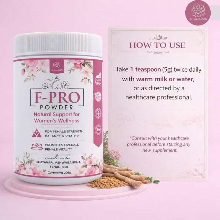 AL MASNOON F-PRO Powder | 200g | Herbal Wellness Blend with Shatavari, Ashwagandha & Fenugreek | Traditional Ayurvedic Formula for Women's Daily Wellness
