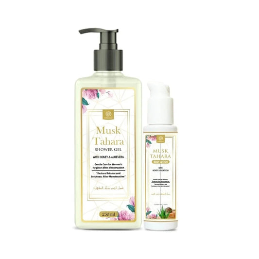 Musk Tahara shower gel and body lotion