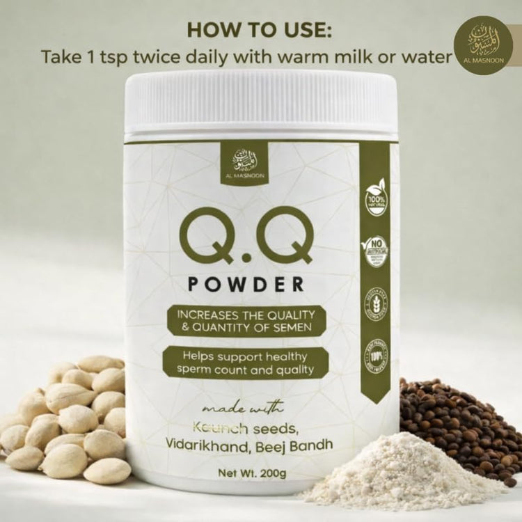 AL MASNOON Q.Q Powder | 200g | Herbal Wellness Blend with Kaunch Seeds, Vidarikhand & Beej Bandh | Traditional Ayurvedic Formula for Men's Daily Wellness