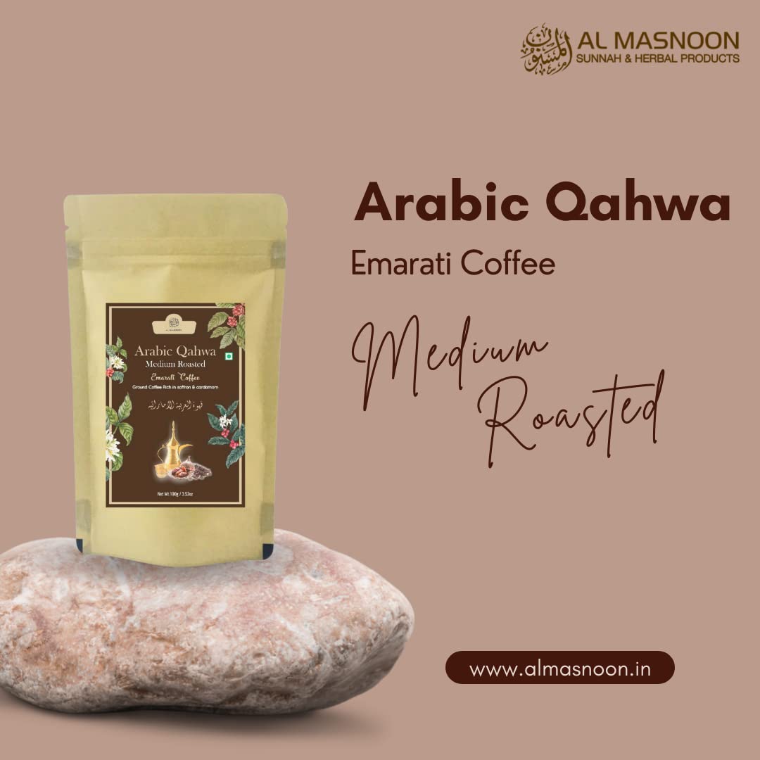Al Masnoon Saudi Qahwa Light Roasted Saudi Coffee|Ground Coffee Rich With Saffron & Ginger 100G (Pack Of 1) - Bag