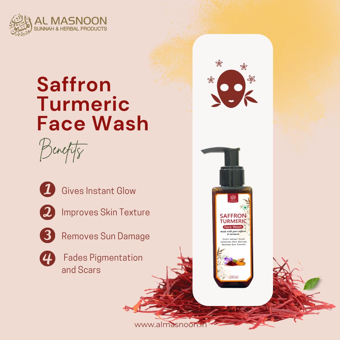 AL MASNOON Glowing Radiance: Al Masnoon Saffron Turmeric Face Wash, Enriched with Pure Saffron & Turmeric, 100ml, SLS & Paraben-Free