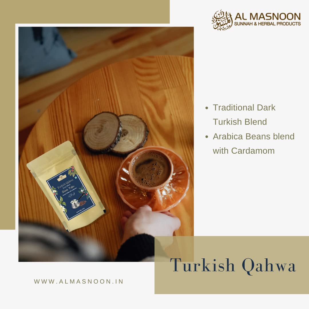Al Masnoon Arabic Qahwa/Arabic Coffee Rich With Cardamom & Saffron 50G (Pack Of 1) 100% Natural - Ground, Bag