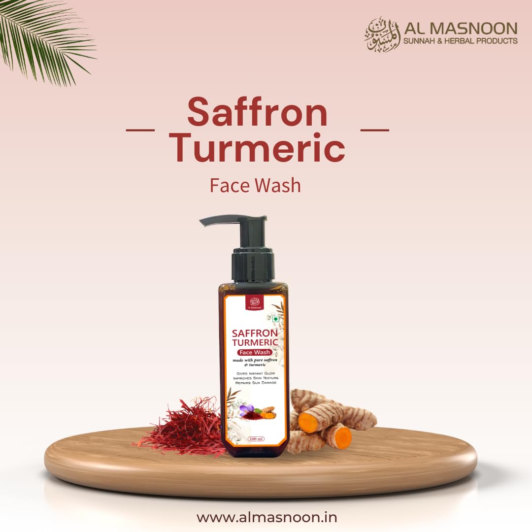 AL MASNOON Glowing Radiance: Al Masnoon Saffron Turmeric Face Wash, Enriched with Pure Saffron & Turmeric, 100ml, SLS & Paraben-Free