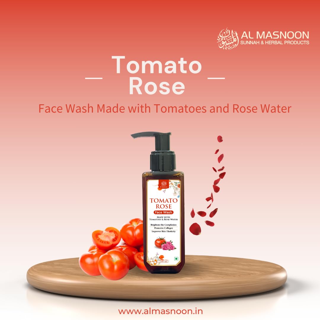 AL MASNOON Tomato Rose Face Wash | 100ml Pack of 1 | Natural & SLS Paraben Free, Enriched with Tomato and Rose Extracts for Clean, Radiant, and Glowing Skin