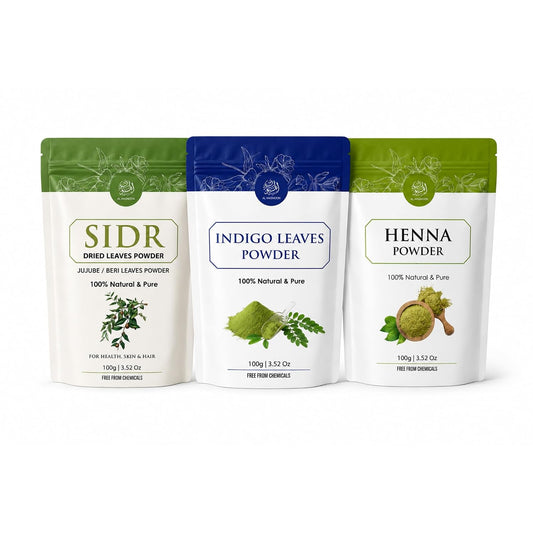 AL MASNOON Hair Care Combo | Sidr Leaves Powder, Indigo Leaves Powder & Henna Powder (100g Each) | 100% Natural & Pure | Chemical-Free Herbal Hair Care Trio