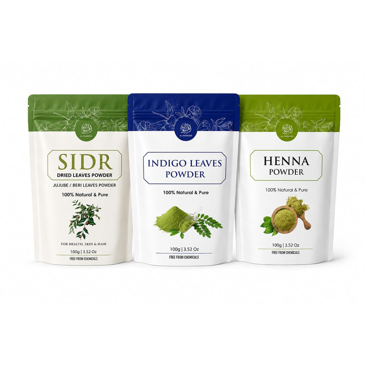 AL MASNOON Hair Care Combo | Sidr Leaves Powder, Indigo Leaves Powder & Henna Powder (100g Each) | 100% Natural & Pure | Chemical-Free Herbal Hair Care Trio