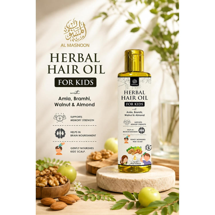 AL MASNOON Herbal Hair Oil for Kids | 200ml | With Amla, Brahmi, Walnut & Almond | Nourishing Ayurvedic Hair Oil for Soft, Healthy-Looking Hair