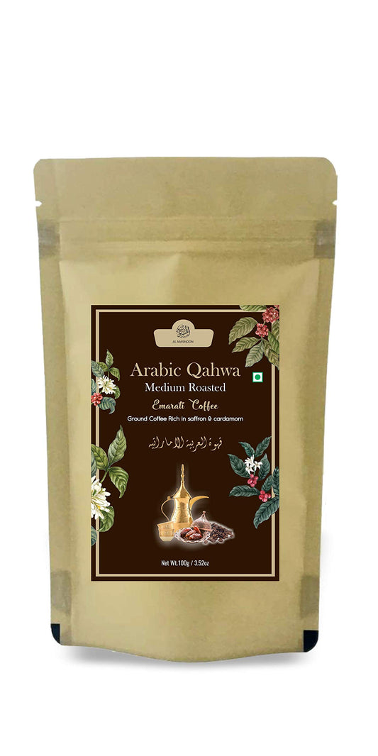 Al Masnoon Saudi Qahwa Light Roasted Saudi Coffee|Ground Coffee Rich With Saffron & Ginger 100G (Pack Of 1) - Bag