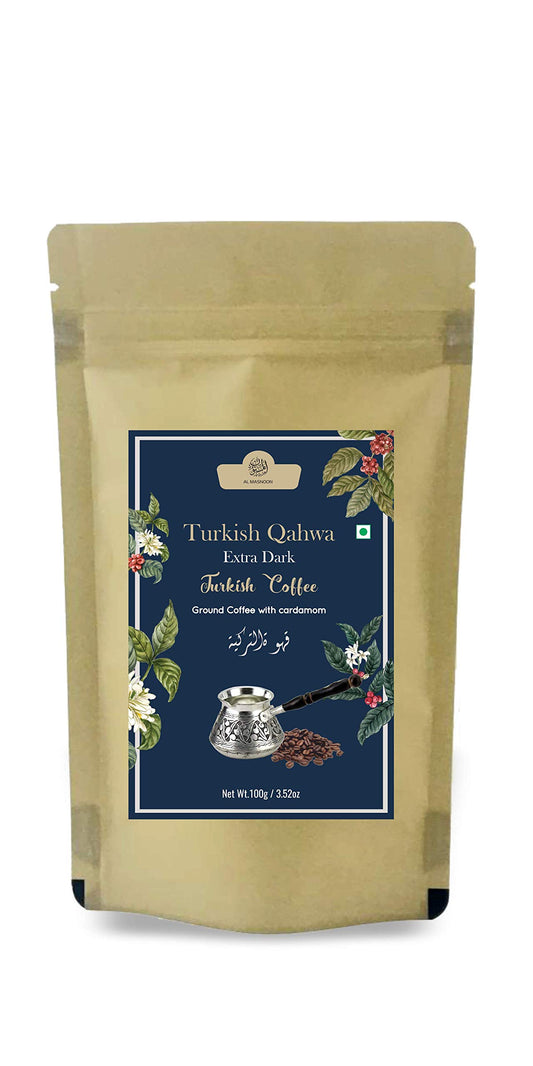 Al Masnoon Arabic Qahwa/Arabic Coffee Rich With Cardamom & Saffron 50G (Pack Of 1) 100% Natural - Ground, Bag