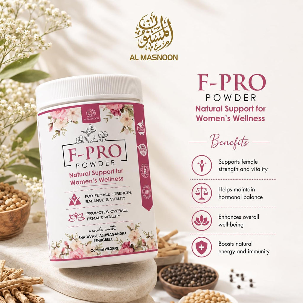 AL MASNOON F-PRO Powder | 200g | Herbal Wellness Blend with Shatavari, Ashwagandha & Fenugreek | Traditional Ayurvedic Formula for Women's Daily Wellness
