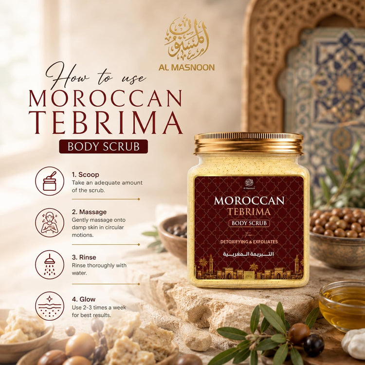 AL MASNOON Moroccan Tebrima Body Scrub | 250g | Traditional Moroccan Exfoliating Body Polish | Deep Cleansing & Smooth Skin Care