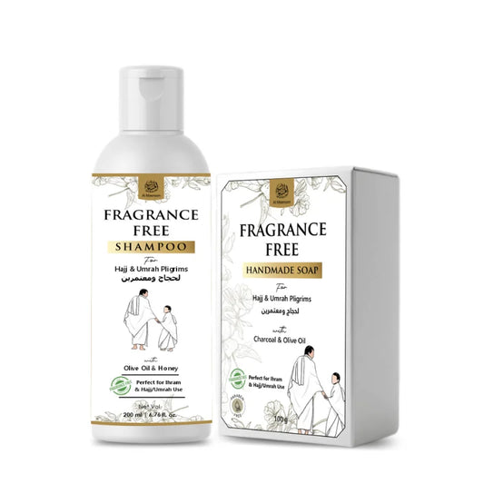 Fragrance-free shampoo bottle and soap bar