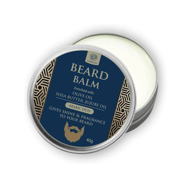 AL MASNOON Beard Balm with Shea Butter & Olive Oil | Enriched Beard Styling Balm with Arabic Oud & Woody Fragrance | Softens, Conditions & Adds Natural Shine | 40g (Pack of 1)